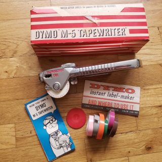 Vintage Dymo M - 5 Tapewriter Label Maker Embossing Box Colored Tapes