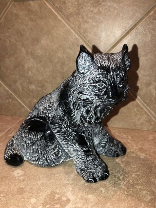 Rare Vintage Aardvark Canada Black Bobcat Soapstone Carving 1972