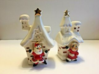 Vintage 1950s - Mr.  & Mrs.  Santa Salt And Pepper Shakers With House - Great