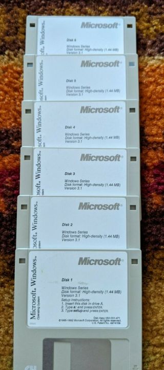 Microsoft Windows 3.  1 Operating System Vintage Software - 3.  5 " Diskettes (6)