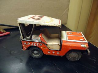 Vintage Japanese Friction Tin Litho Army Mp Jeep Toy Needs Tlc Take A Peek