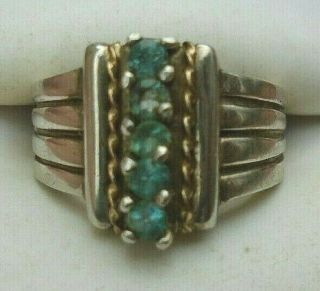 Vintage 14k Yellow Gold Sterling Silver Blue Topaz Gemstone Ring Size 6