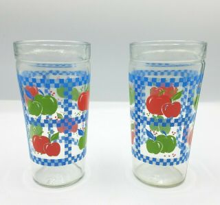 2 Vintage Anchor Hocking Red & Green Apples Jelly Jar Tumblers Drinking Glasses
