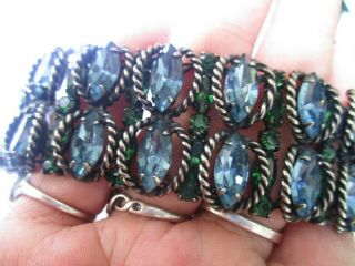 Vintage Signed Kramer Of York Blue & Green Rhinestone 6.  5 " Bracelet