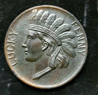 Vintage Large Indian Head Lucky Penny Souvenir Of Saranac Lake N.  Y.