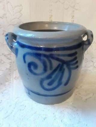 Vintage Pottery Blue Salt Glaze Crock Bowl Stoneware 4 6 " X 5 1/2 "