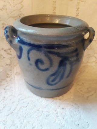 Vintage Pottery Blue Salt Glaze CROCK Bowl Stoneware 4 6 