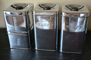 Vintage Retro Lincoln Beautyware 4 Piece Metal Canister Set Silver