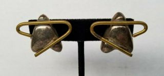 Vintage Mexico Sterling Silver 925 & Brass Clip On Earrings