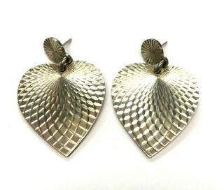 Vintage Taxco Tm - 52 Mexico Sterling Silver 925 Heart Dangle Earrings