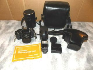 Vintage Sears Sr 2000 Slr Camera 135 Mm & 50 Mm Bundle 2 Lenses Strap Case