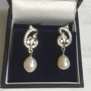 Pearl Earrings Art Deco Vintage Style In - Diamante Drop