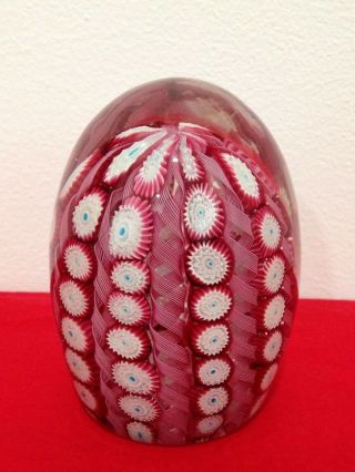 Vintage Murano Art Glass Egg Paperweight Millefiore Ribbon Pink Red White Blue