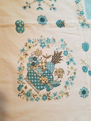 Vintage cotton print tablecloth turquoise pineapple 2