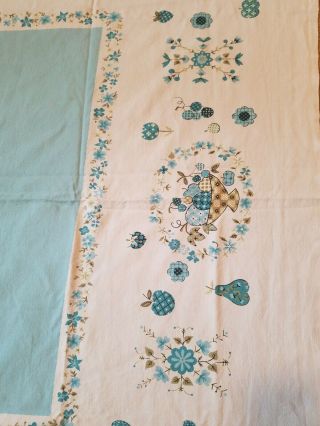 Vintage cotton print tablecloth turquoise pineapple 3