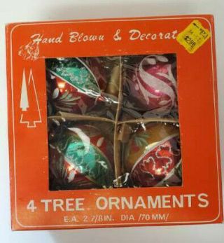 Kmart 4 Vintage Hand Blown & Decorated Christmas Ornaments,  Made In Poland Read
