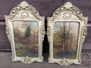 Vtg Matching Pair Syroco Wood Small Wall Hanging Frames W G H Jenkins Oilette
