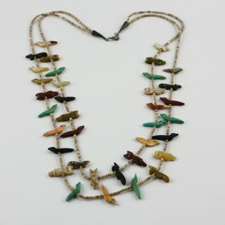 Vintage Zuni Double Strand Fetish Necklace 28 Inches Carved Animal Stone