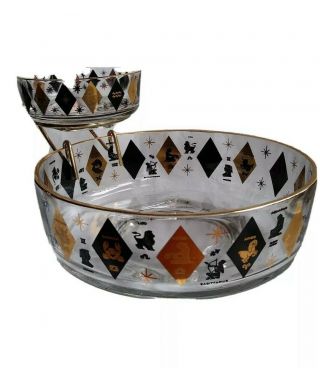 Zodiac,  Gold Black,  Chip And Dip Bowl Vintage Astrological Signs,  Retro Barware