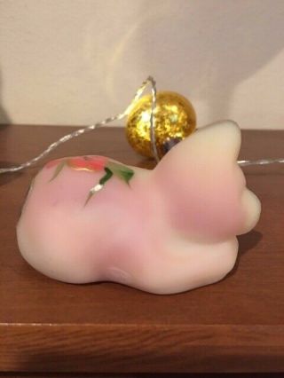 VTG Fenton Art Glass Hand Painted Frosted Pink Sleeping Cat Signed M.  Young 3