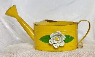 Vtg 70s Teleflora Painted Yellow Galvanized Metal 3d Flower Watering Can Planter