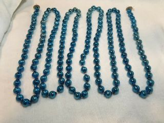 Vintage Mercury Glass Garland Blue 9 Ft Strand,  5/8” Bead