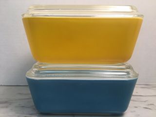 Vintage Pyrex Blue Yellow Rectangle (2) Small Baking/fridge Dish 502 - B