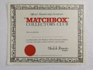Vintage Official Membership Certificate Matchbox Collectors Club Blank/no Marks