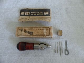 Vintage C.  A.  Myers Co Sewing Awl Leather Canvas W/ Box Chicago Bobbin