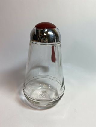 Vintage Syrup Dispenser Red Top Glass Metal Draw Back Opener 16 oz. 2