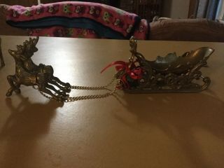 Vintage Brass Reindeer And Sleigh