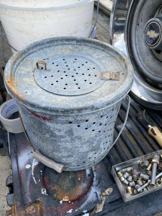 Vintage Steel Minnow Bait Bucket Fishing Fish Can