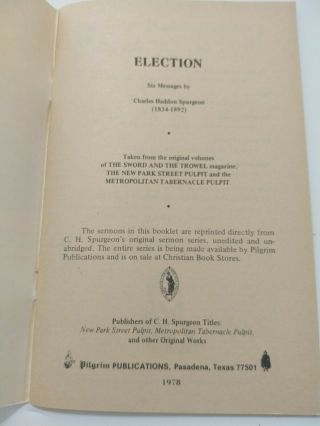 Rare Vintage Booklet: ELECTION - Six Messages By Charles Haddon Spurgeon 1978 3