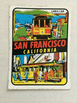Vintage 70s 80s Souvenir Travel Decal San Francisco Calif Cable Car Peel N Stick
