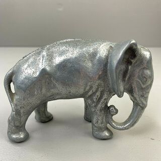 Vintage Elephant Piggy Coin Bank Cast Aluminum Iron 4 " Long