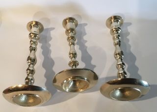 Set Of 3 Vintage Solid Brass Candle Stick Holders Decorative