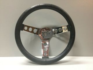 Vintage Superior Products 11.  5 " Black Rubber,  Chrome Low Rider Steering Wheel