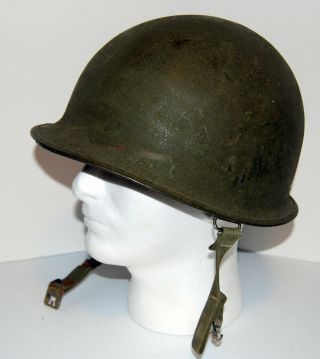 Vtg Orig Us Military Army Post - Wwii Rear Seamed Swivel Bale M1helmet And Liner