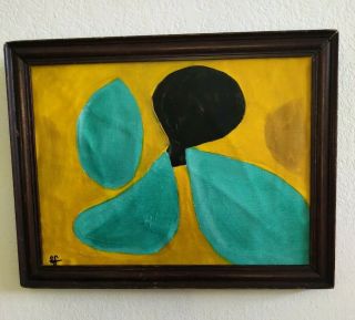 Mid Century Modern Style Abstract Expressionist Oil Painting Framed Vintage.