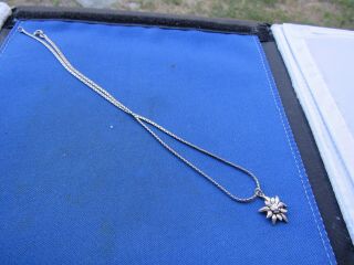 Vintage Sterling Silver Edelweiss Flower Austria Pendant & Sterling Chain