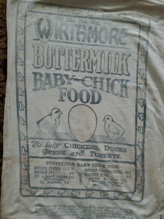 Vintage Feed Bag Wirthmore Farm Dairy Baby Chick Food 100 Lbs Large Sack Cloth