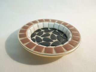 Vintage Mosaic Tile Ashtray With Metal Base Brown,  White & Black Made In Japan