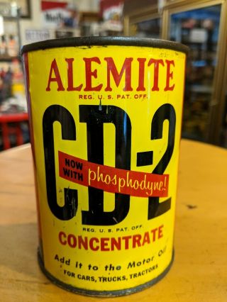 Vintage And Alemite Cd - 2 Motor Oil Additive 15 Ounce All Metal Can
