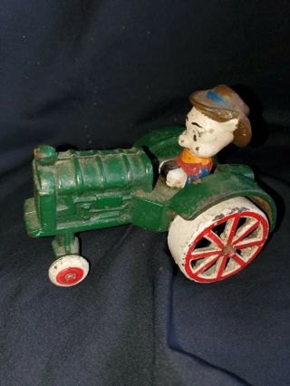 Vintage Cast Iron Porky Pig On Tractor