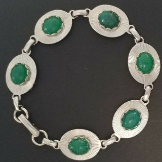 Vintage Green Onyx Scarab Bracelet Egyptian Revival Jewelry