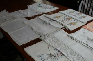 Vintage 12 Linen Cotton Dresser Scarves Embroidery Crochet Cut Work Belle Posies