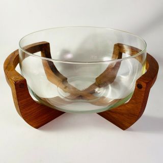 Vintage Gailstyn - Sutton Salad Bowl Teak Wood Glass Mid Century Danish Towle Mcm