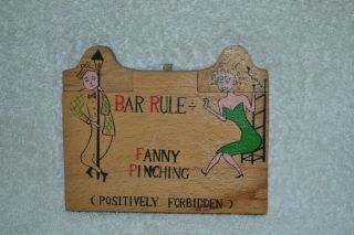 Vintage Mcm Novelty Bottle Opener Cork Screw Wooden Plaque - No Fanny Pinching