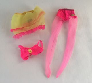 Vintage Barbie Outfit Close - Ups 1864 Mod 1969 Pink Stockings Yellow Skirt