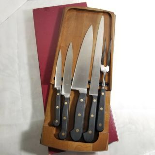 Vintage Hoffritz Carving Knife Fork Set Wood Magnetic Hanging Holder Ny Germany